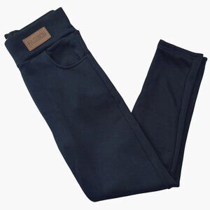 Fleece Lined Leggings Size Large Navy Blue High Rise with Pockets Winter Warm